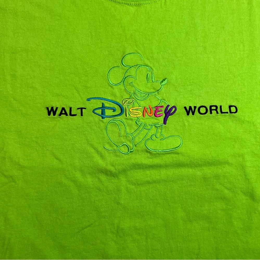 Mickey Mouse Disney World Graphic T Shirt Large Neon Green Vintage